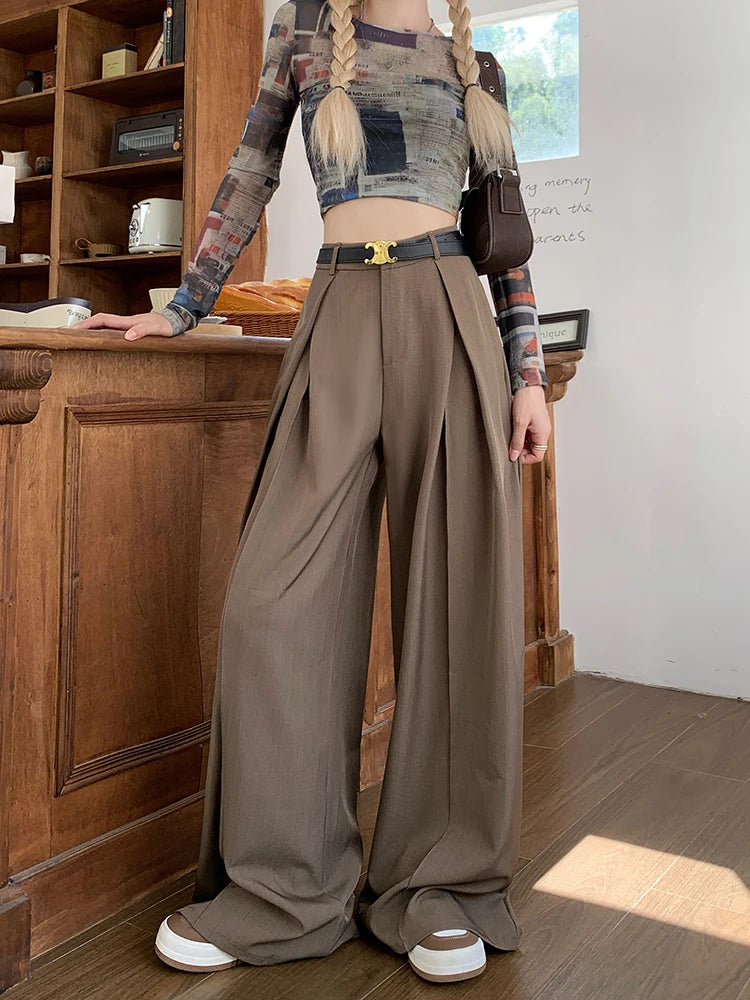 Office Suit Pants Floor Mop Pants For Women's Autumn Korean Version 2024 New High Waisted Design Loose Wide Leg Casual Pants - Daisan Mart