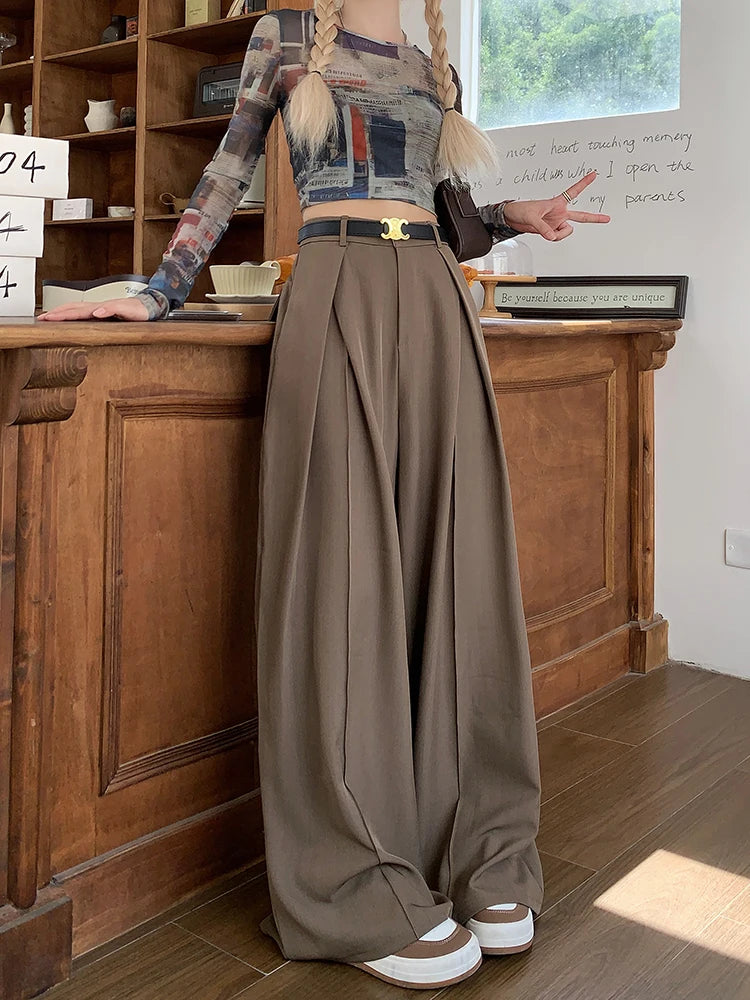 Office Suit Pants Floor Mop Pants For Women's Autumn Korean Version 2024 New High Waisted Design Loose Wide Leg Casual Pants - Daisan Mart