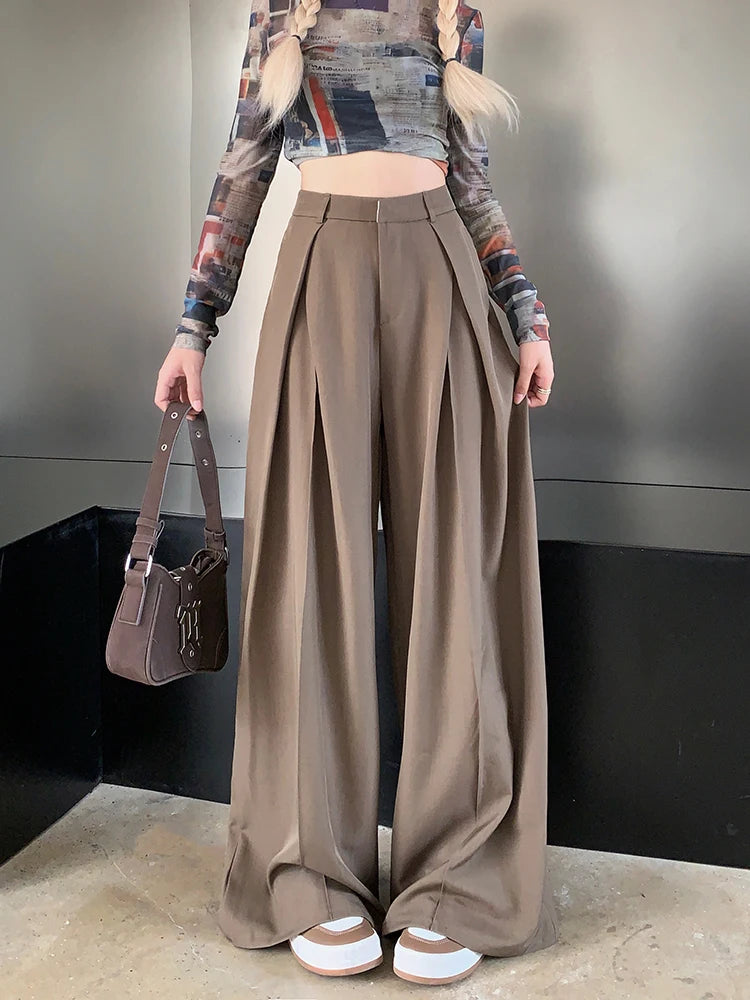 Office Suit Pants Floor Mop Pants For Women's Autumn Korean Version 2024 New High Waisted Design Loose Wide Leg Casual Pants - Daisan Mart
