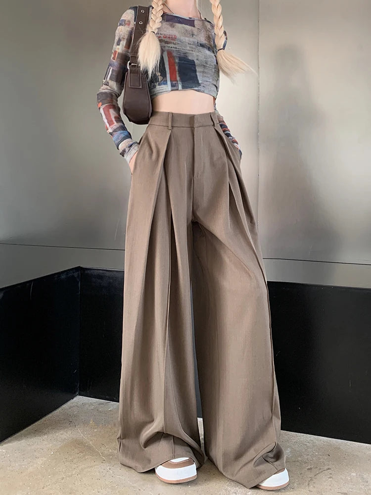 Office Suit Pants Floor Mop Pants For Women's Autumn Korean Version 2024 New High Waisted Design Loose Wide Leg Casual Pants - Daisan Mart