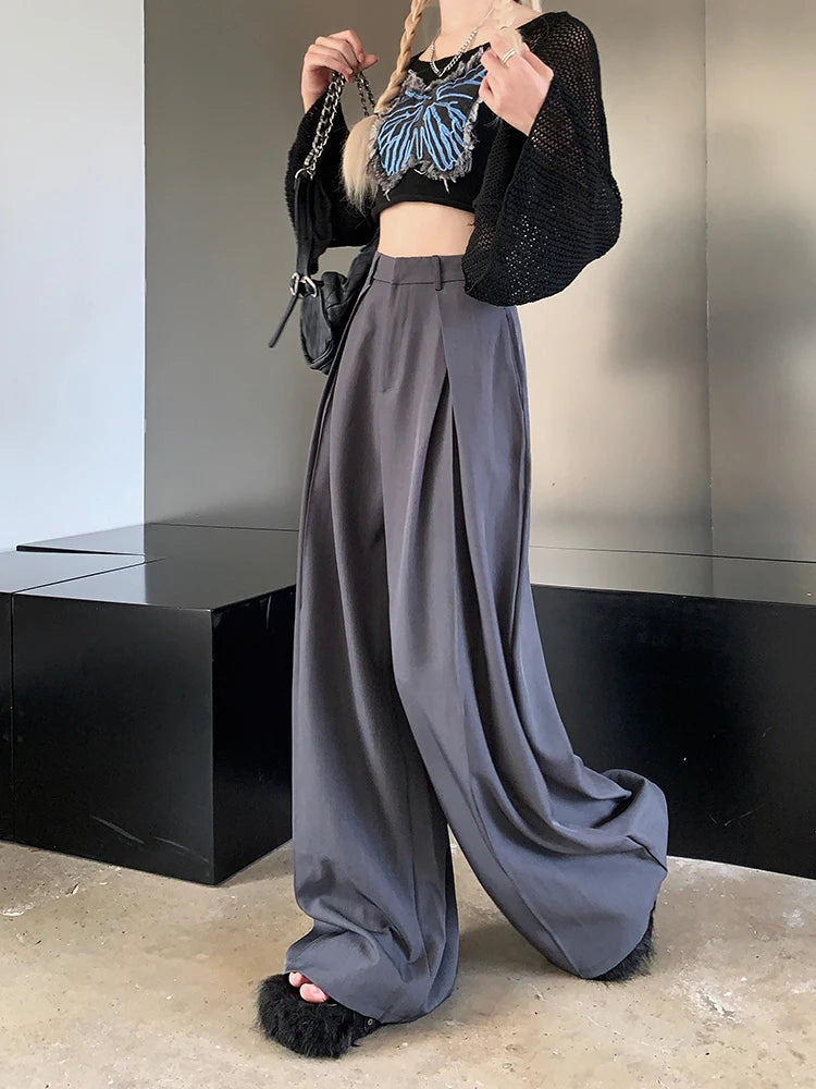 Office Suit Pants Floor Mop Pants For Women's Autumn Korean Version 2024 New High Waisted Design Loose Wide Leg Casual Pants - Daisan Mart