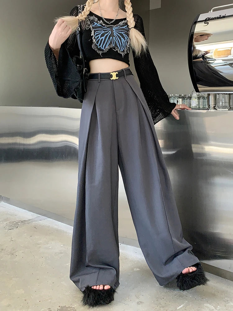 Office Suit Pants Floor Mop Pants For Women's Autumn Korean Version 2024 New High Waisted Design Loose Wide Leg Casual Pants - Daisan Mart