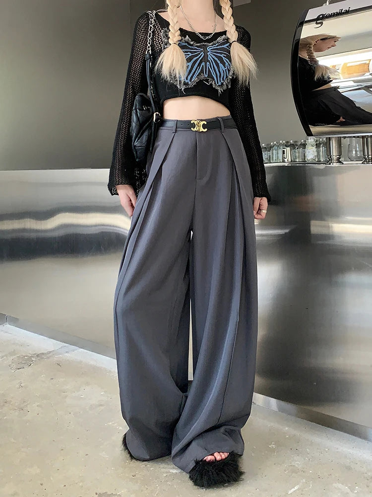 Office Suit Pants Floor Mop Pants For Women's Autumn Korean Version 2024 New High Waisted Design Loose Wide Leg Casual Pants - Daisan Mart