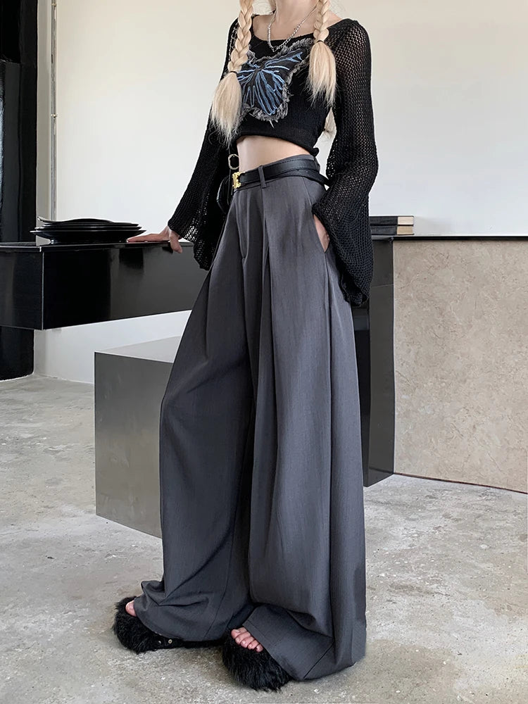 Office Suit Pants Floor Mop Pants For Women's Autumn Korean Version 2024 New High Waisted Design Loose Wide Leg Casual Pants - Daisan Mart