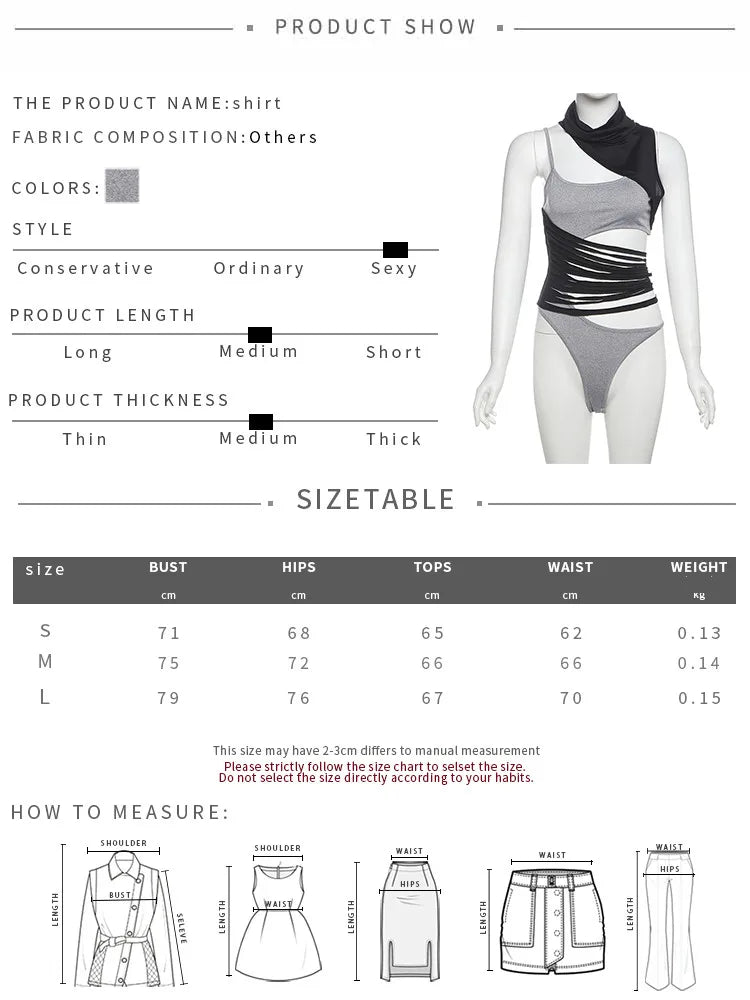 Sylcue Irregular Hollow Design Bodysuits Women Contrast Patchwork Turtleneck Sleeveless Hot Girls Street Sexy Fashion Bodycon - Daisan Mart