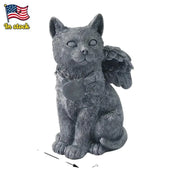Angel Winged Cat Resin Statue Adorned Wood Figurine for Garden & Memorial Display Animal Model & Christmas Plaque - Daisan Mart