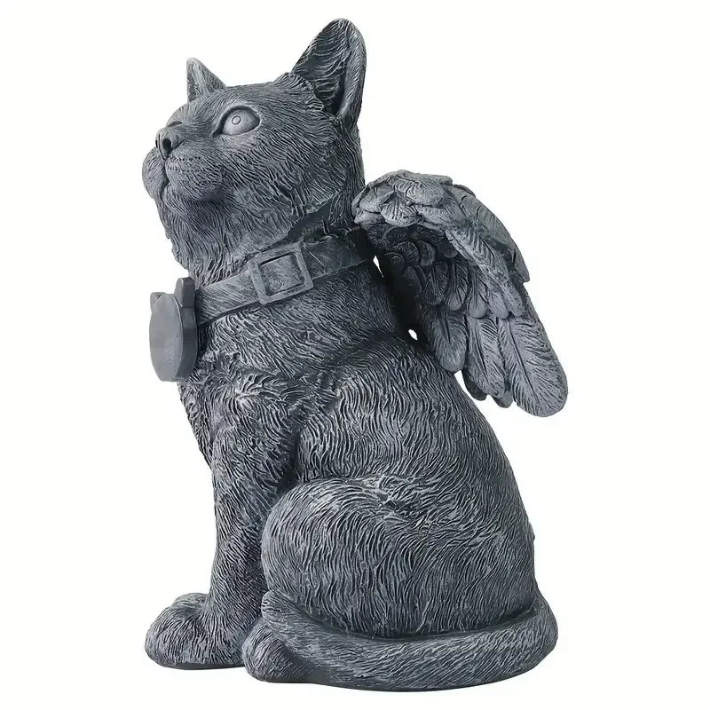 Angel Winged Cat Resin Statue Adorned Wood Figurine for Garden & Memorial Display Animal Model & Christmas Plaque - Daisan Mart