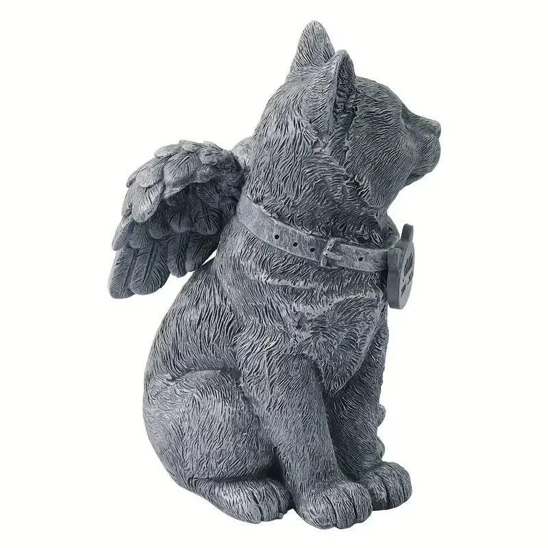 Angel Winged Cat Resin Statue Adorned Wood Figurine for Garden & Memorial Display Animal Model & Christmas Plaque - Daisan Mart