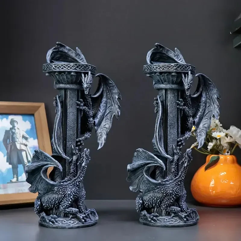 Dragon-Shaped Resin Candle Holders Mythical Anime Figurines for Home Decorative Display Painted Animal Pattern for Gifts Crafts - Daisan Mart