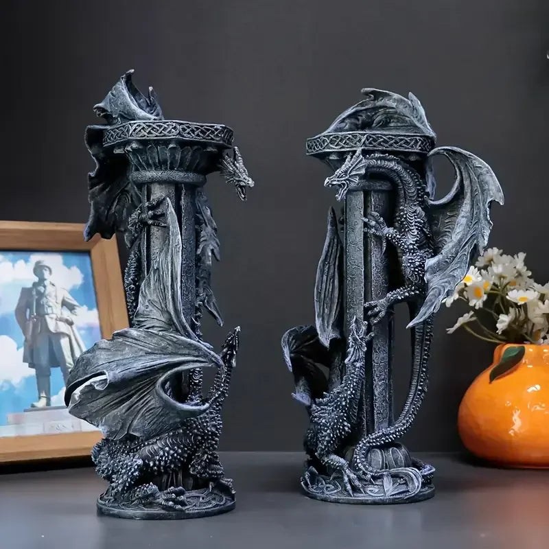 Dragon-Shaped Resin Candle Holders Mythical Anime Figurines for Home Decorative Display Painted Animal Pattern for Gifts Crafts - Daisan Mart