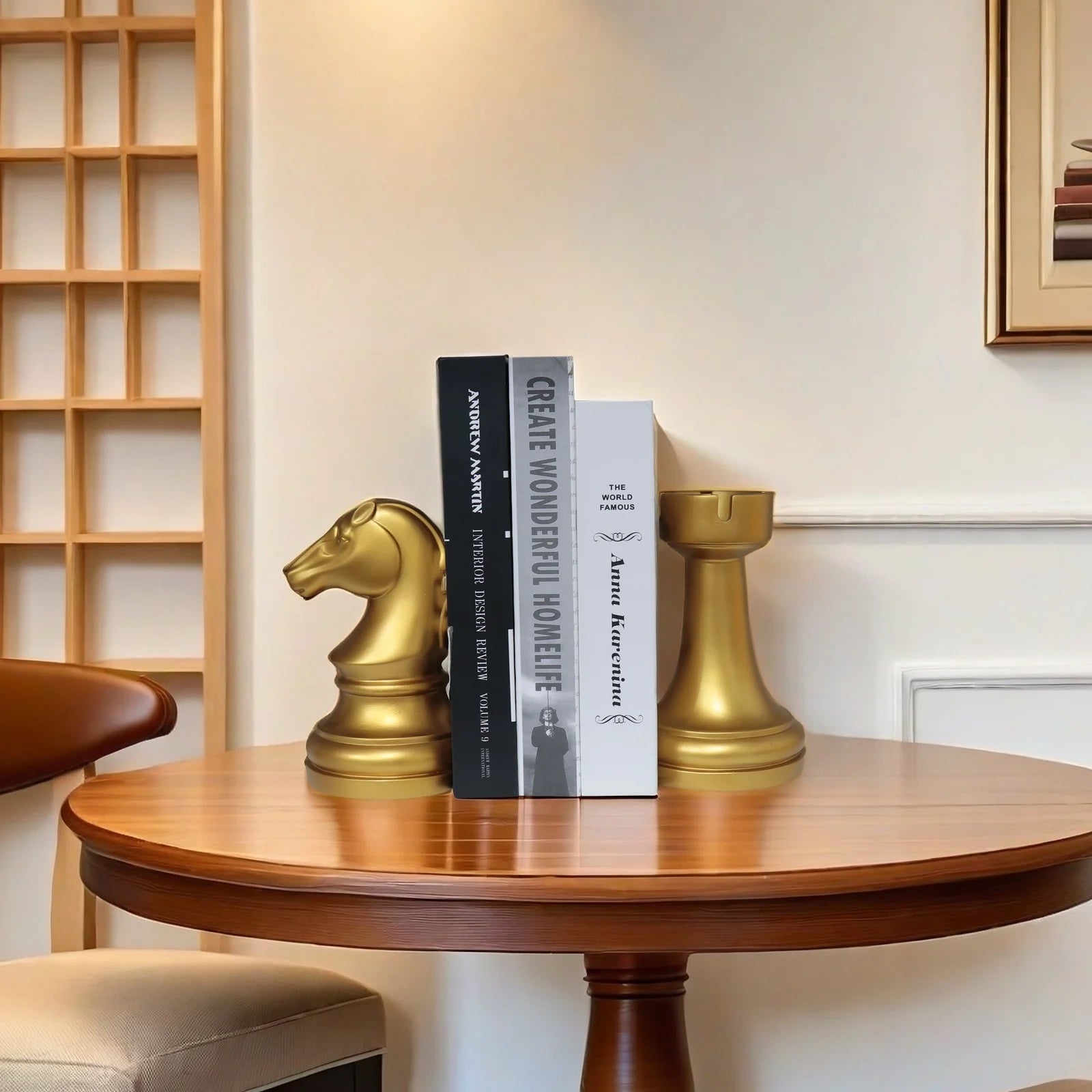 Luxury Gold Chess Bookend - Fall Home Decor & Cheap Room Decor, Fit Indoor Shelf Decor Resin Craft Ornament - Daisan Mart