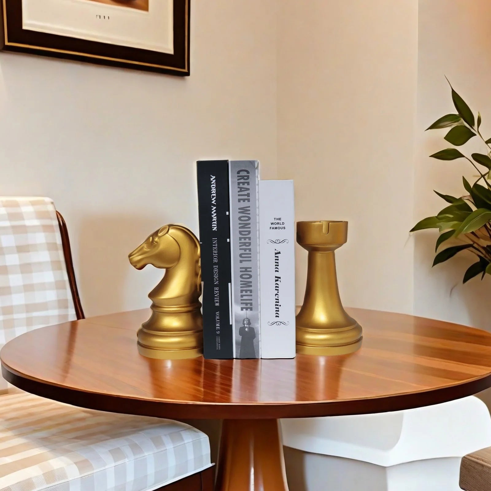 Luxury Gold Chess Bookend - Fall Home Decor & Cheap Room Decor, Fit Indoor Shelf Decor Resin Craft Ornament - Daisan Mart