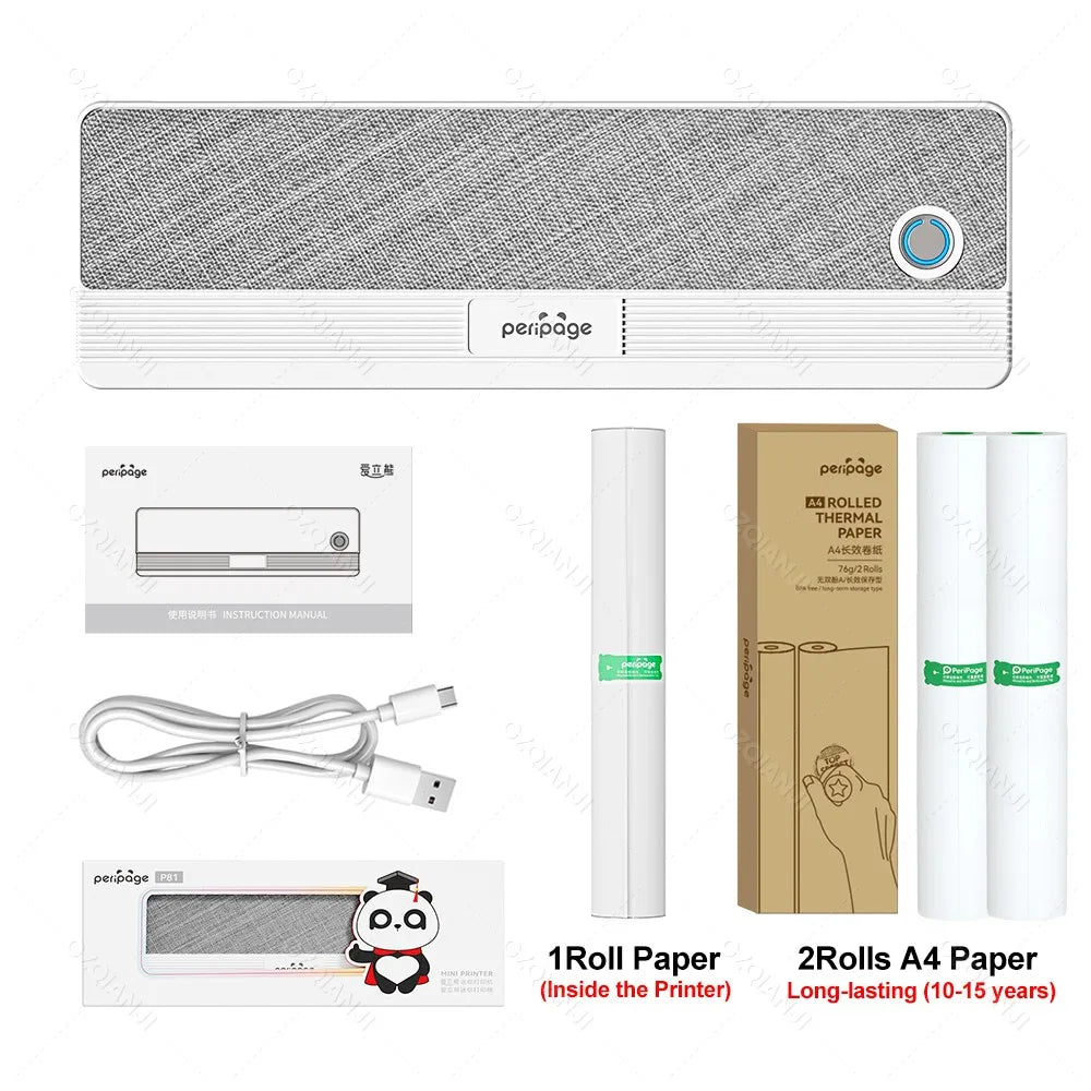 Peripage A40 P81 Inkless Portable A4 Thermal Printer Wireless Bluetooth USB Printing Text PDF Document Photos A4 Machine Maker - Daisan Mart