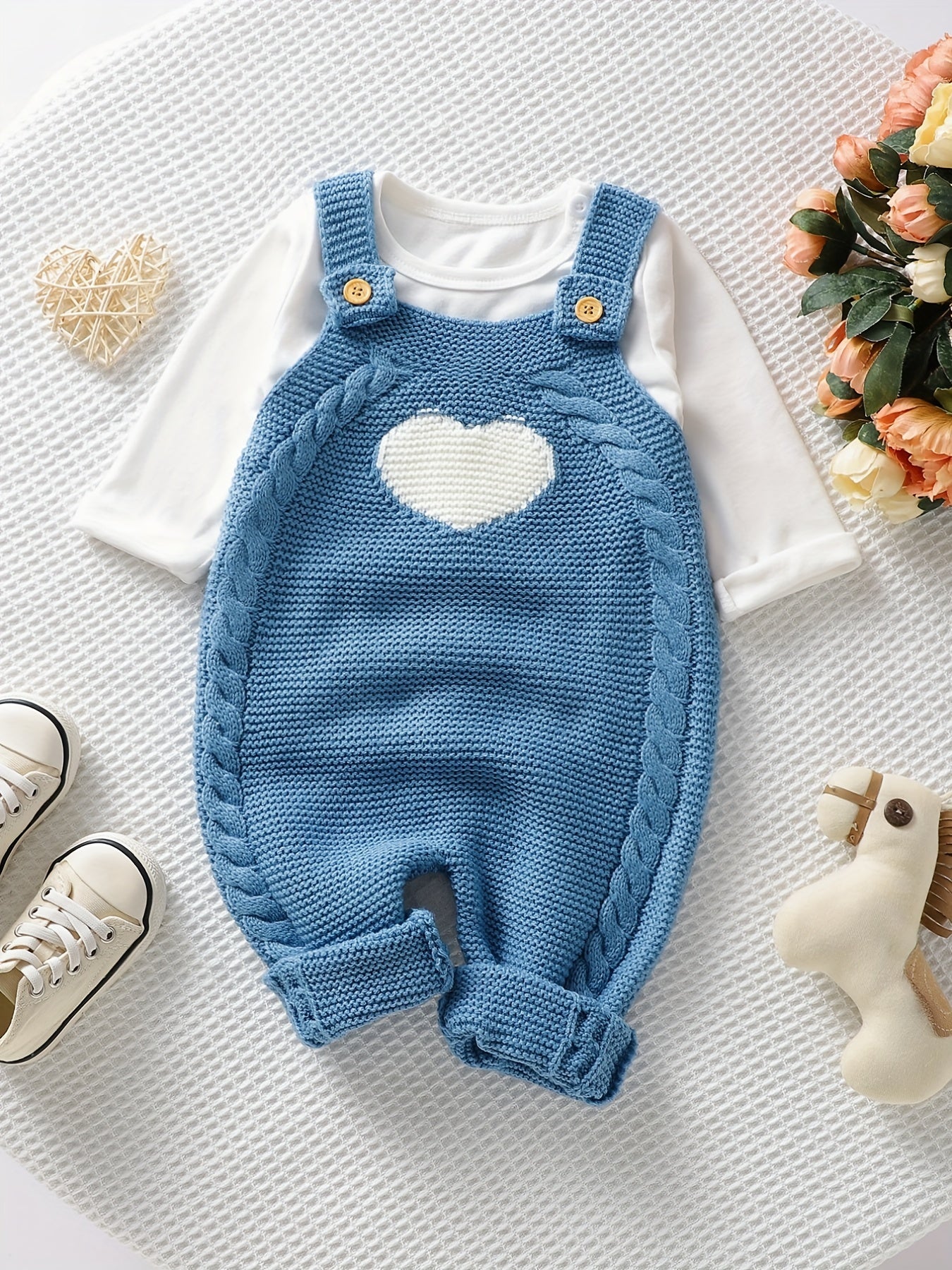 Baby Clothing Girl Baby Bodysuit Baby Love Jacquard Boys Knitted Bodysuit, Suitable For Indoor And Outdoor Wear - Daisan Mart