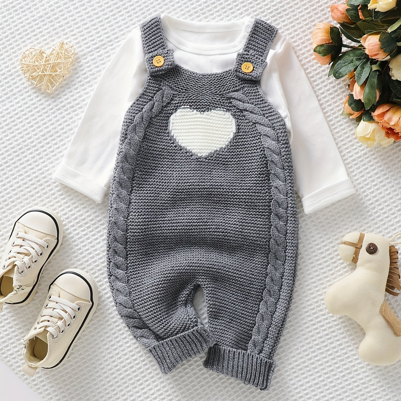 Baby Clothing Girl Baby Bodysuit Baby Love Jacquard Boys Knitted Bodysuit, Suitable For Indoor And Outdoor Wear - Daisan Mart