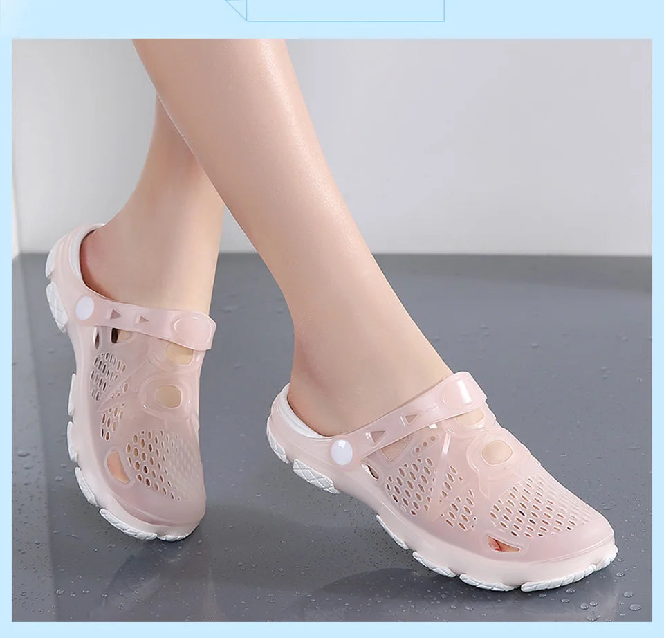 女士夏季舒適糖果色PVC沙灘涼鞋