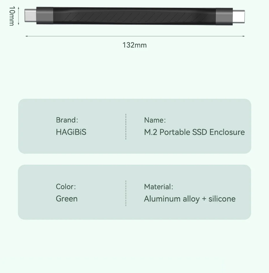 Hagibis 2230 M.2 NVMe SSD Enclosure USB 3.2 Gen 2 10Gbps to NVMe PCI-E M.2 SSD Case External SSD for Laptop iPhone 16 Pro iPad - Daisan Mart