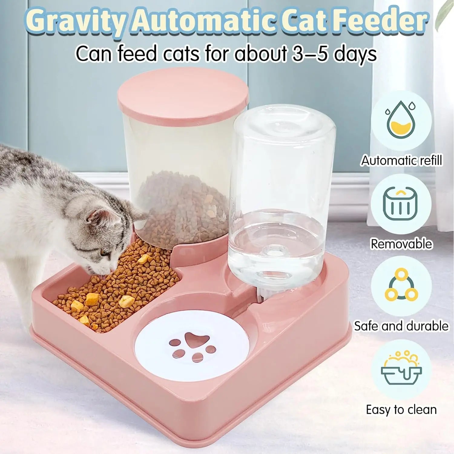 Automatic Cat Feeder Water Dispenser Set, 2 In 1 Tilted Automatic Pet Food And Water Feeder Gravity Food Feeder and Waterer - Daisan Mart