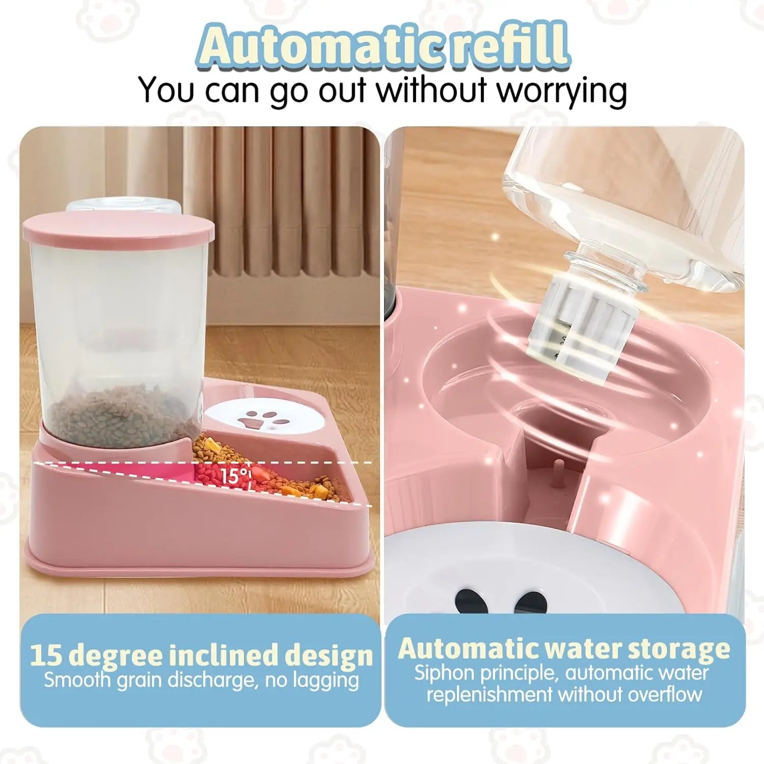 Automatic Cat Feeder Water Dispenser Set, 2 In 1 Tilted Automatic Pet Food And Water Feeder Gravity Food Feeder and Waterer - Daisan Mart