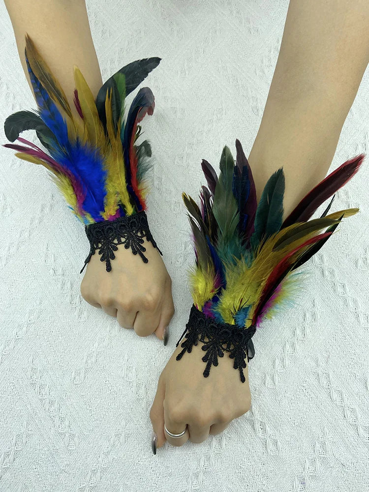 Natural Feather Sleeve Cuffs Gloves Party Cosplay Lace Wrist Cuffs Fur Sleeve Furry Accessories Carnival Stage Show Costume - Daisan Mart