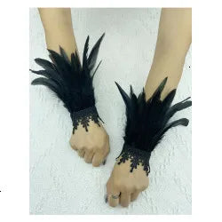 Natural Feather Sleeve Cuffs Gloves Party Cosplay Lace Wrist Cuffs Fur Sleeve Furry Accessories Carnival Stage Show Costume - Daisan Mart