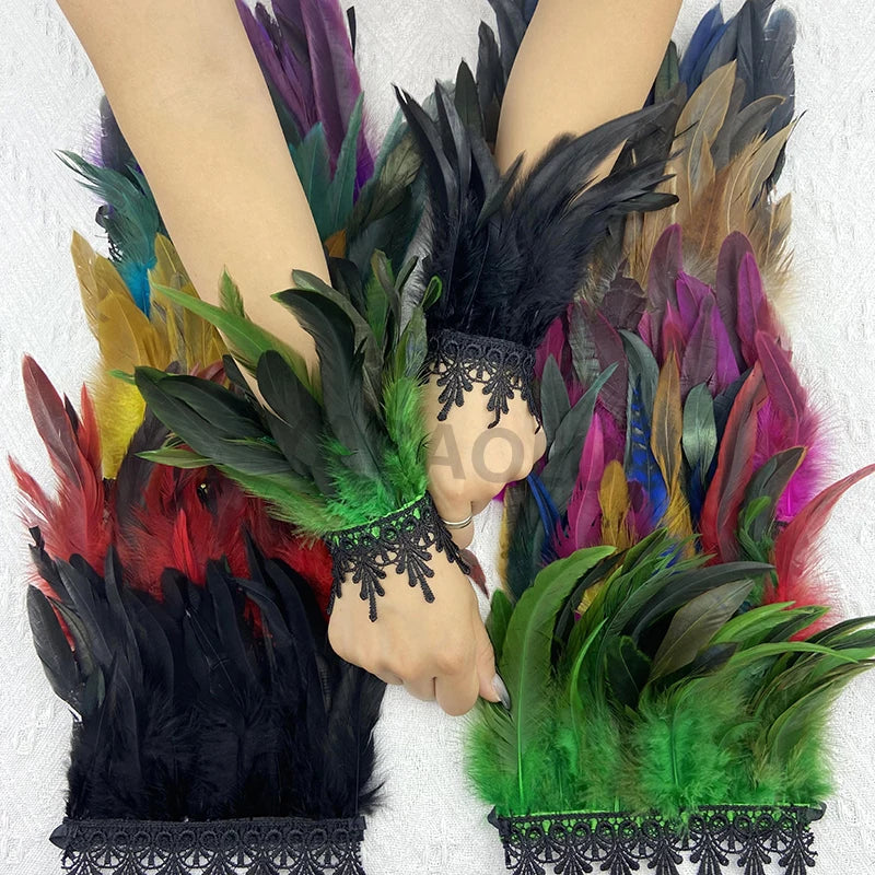 Natural Feather Sleeve Cuffs Gloves Party Cosplay Lace Wrist Cuffs Fur Sleeve Furry Accessories Carnival Stage Show Costume - Daisan Mart