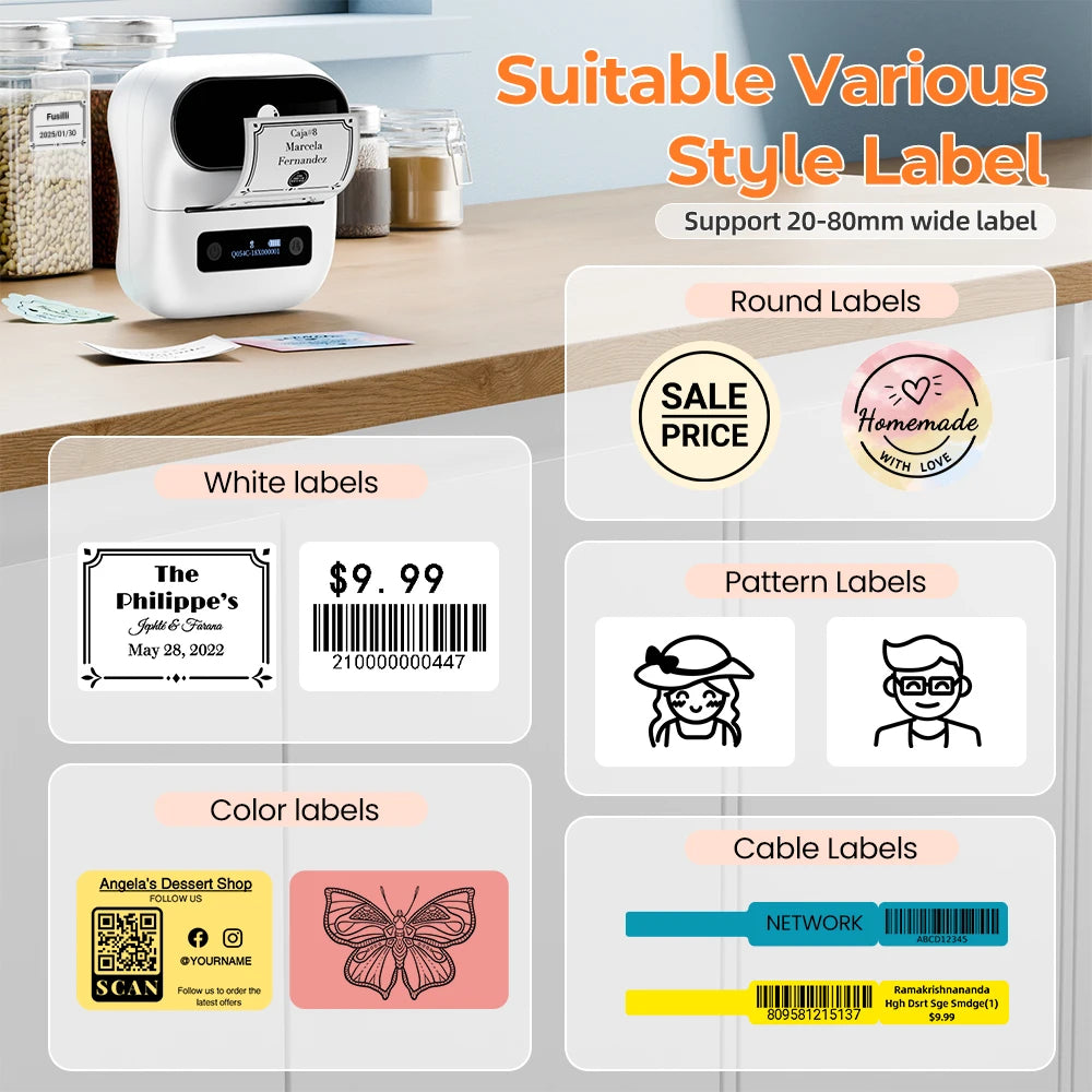 Phomemo M220 Label Printer 75mm Thermal Label Maker for Barcode Address Labeling Mailing File Folder Labels for Phone & PC - Daisan Mart