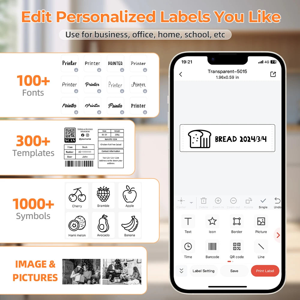 Phomemo M220 Label Printer 75mm Thermal Label Maker for Barcode Address Labeling Mailing File Folder Labels for Phone & PC - Daisan Mart