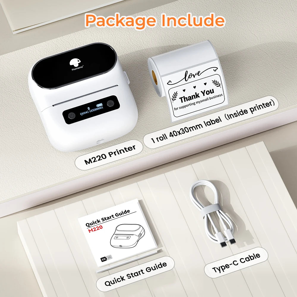 Phomemo M220 Label Printer 75mm Thermal Label Maker for Barcode Address Labeling Mailing File Folder Labels for Phone & PC - Daisan Mart