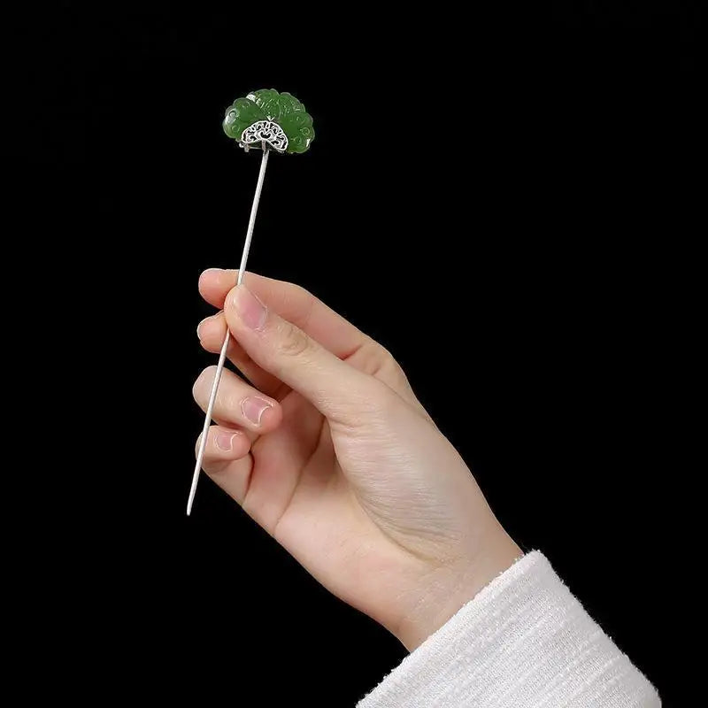 復古風格925銀玉蝴蝶髮簪