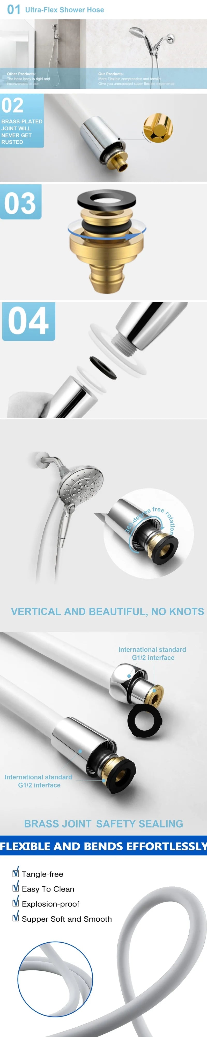 New 1.5/2M Silicone Flexible Shower Hose Anti-Winding Extension High Pressure Pipe Showerhead Tube Bathroom Faucte Accessorie - Daisan Mart