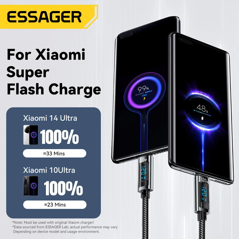 Cáp Sạc Nhanh 120W Essager USB-C LED cho iPhone Huawei - Daisan Mart