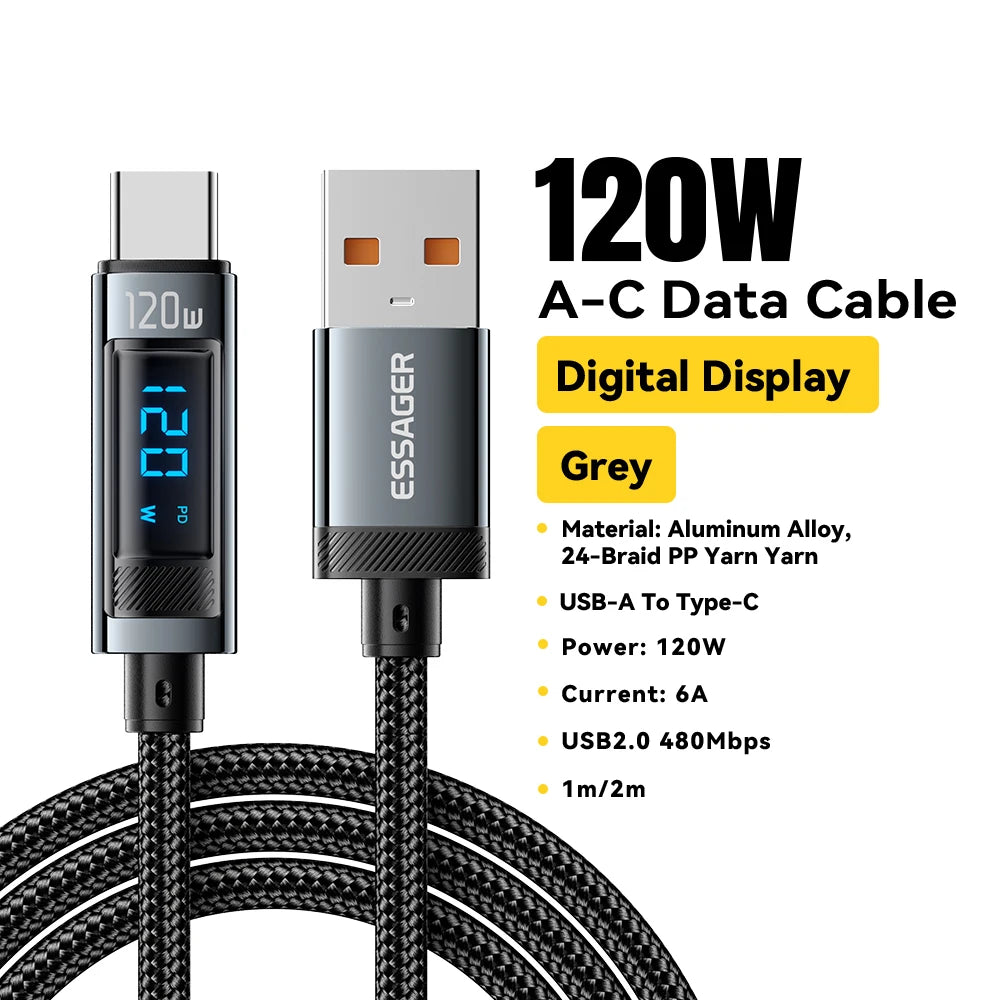 Cáp Sạc Nhanh 120W Essager USB-C LED cho iPhone Huawei - Daisan Mart