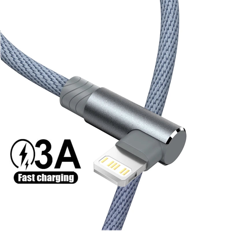 Cáp sạc nhanh 3A màu xám, vỏ bọc dù, đầu cắm thiết kế góc vuông.
