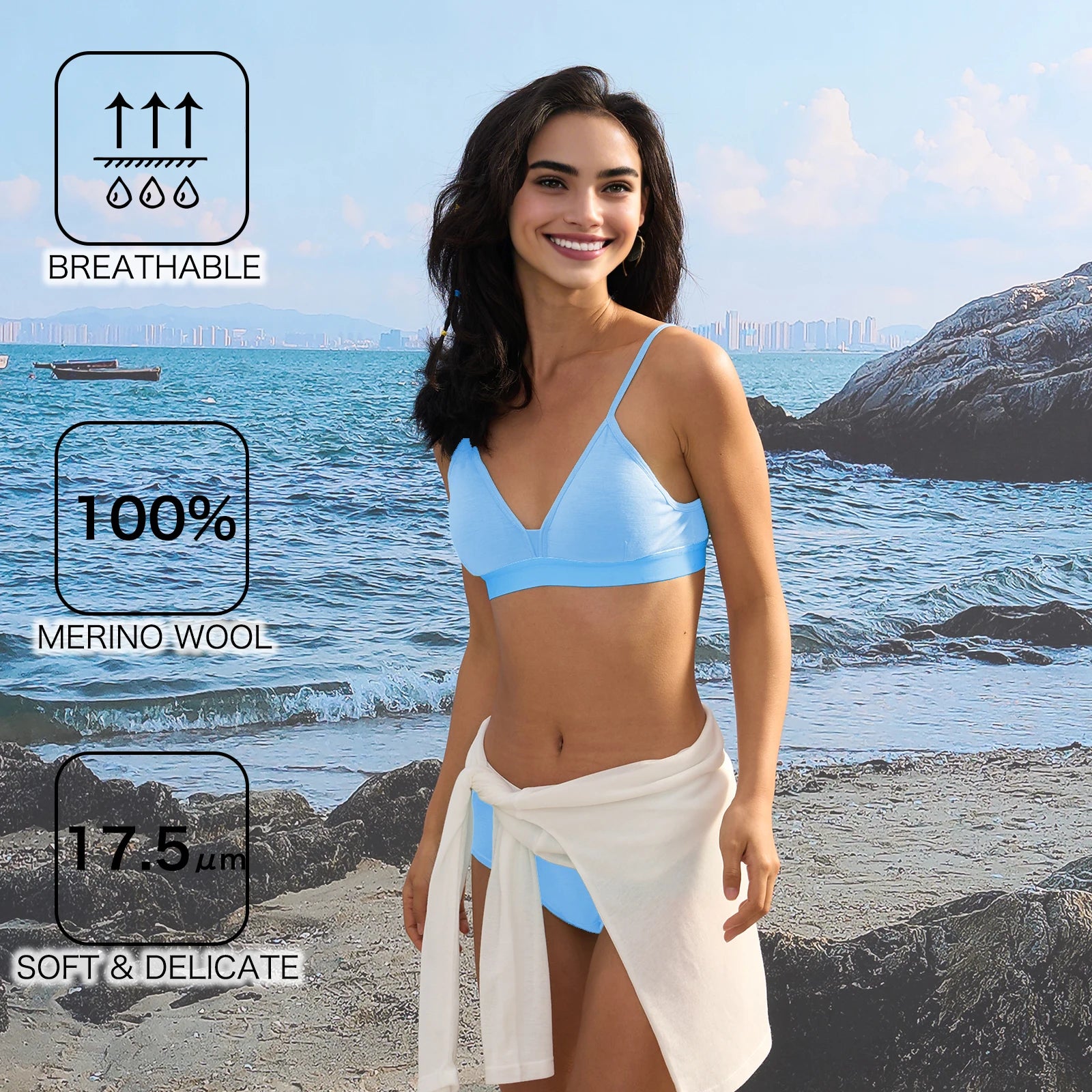 Outdoor Women's Merino Wool Small Bust Removable Breast Pad Bra Adjustable - Daisan Mart
