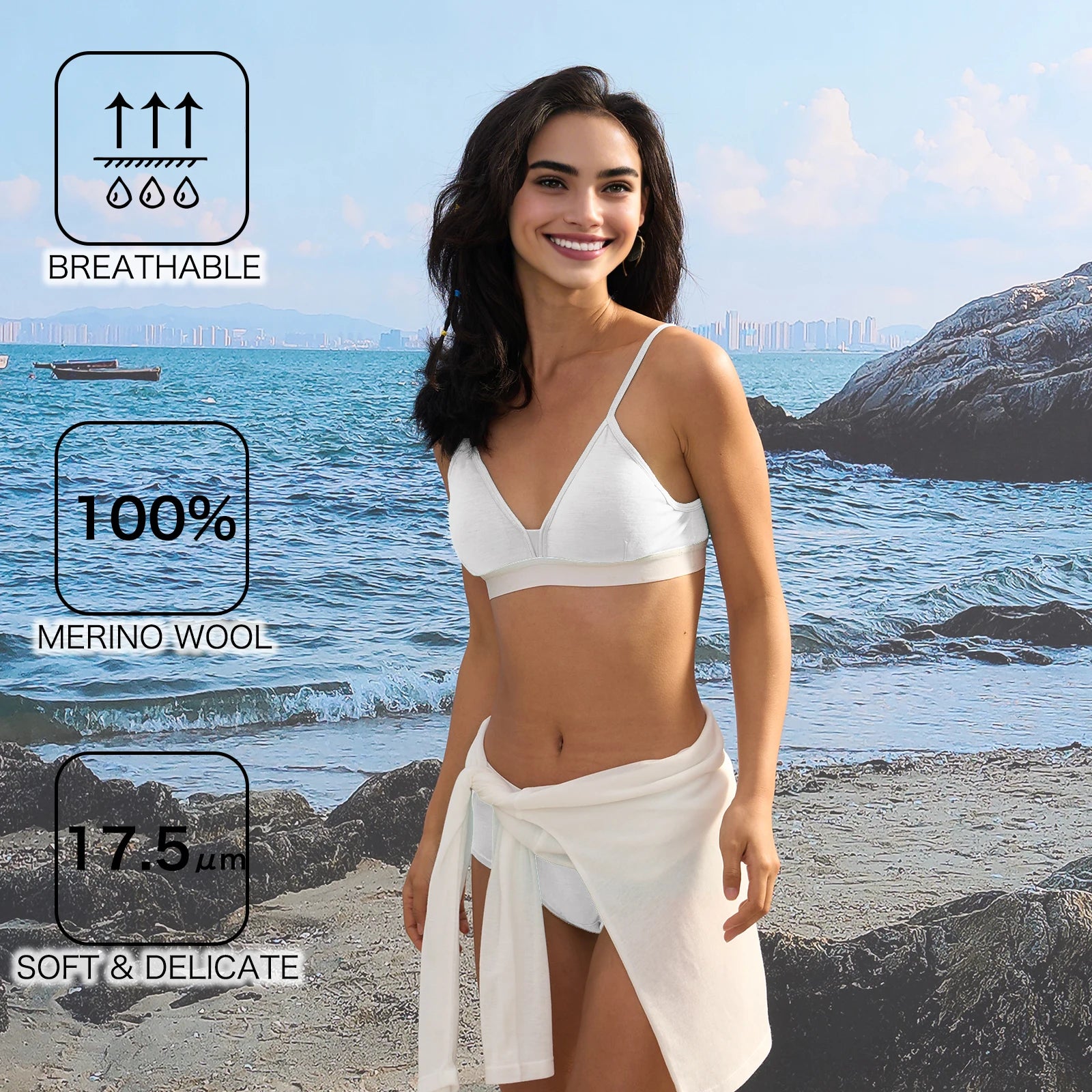 Outdoor Women's Merino Wool Small Bust Removable Breast Pad Bra Adjustable - Daisan Mart