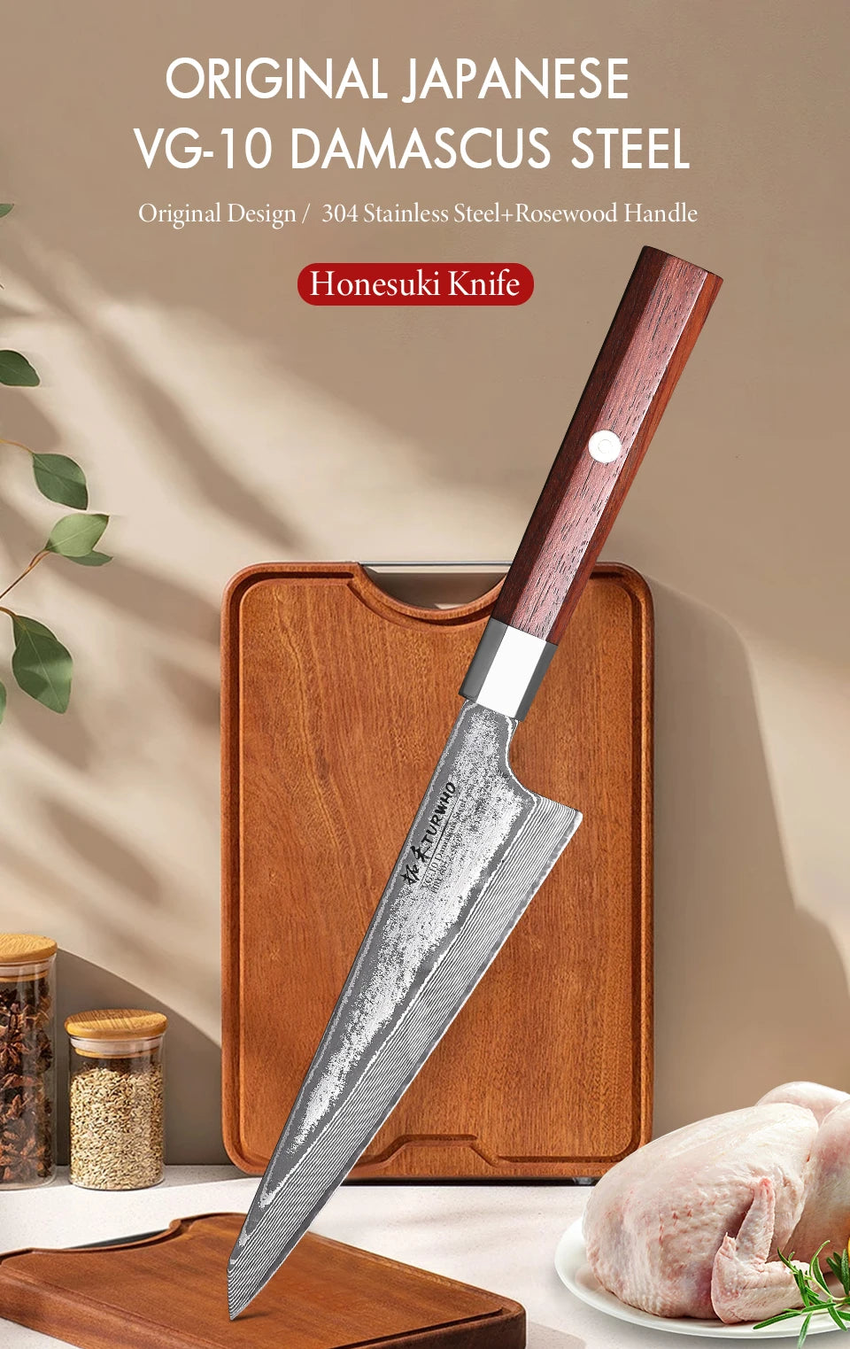 Dao Honesuki Damascus - Tinh Hoa Bếp Nhật - Daisan Mart