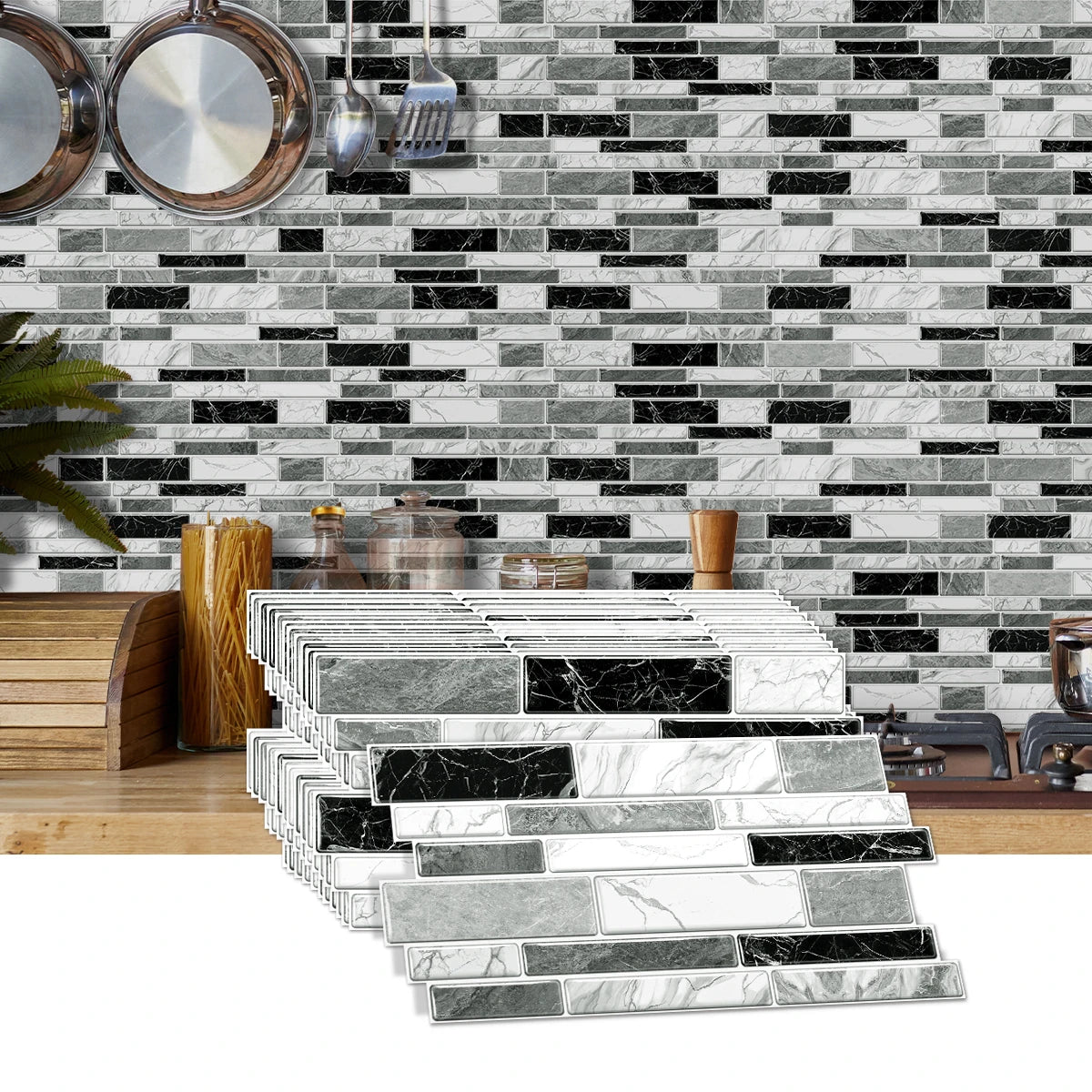 Miếng Dán Tường Vân Đá Chống Nước Dán Bếp 12/24/48pcs - Daisan Mart