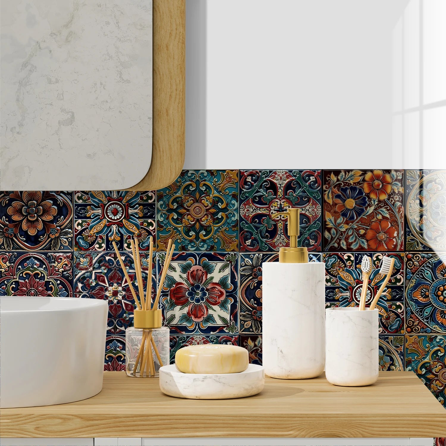Bộ 10 Miếng Dán Tường Hoa Văn Maroc Chống Nước PVC - Daisan Mart