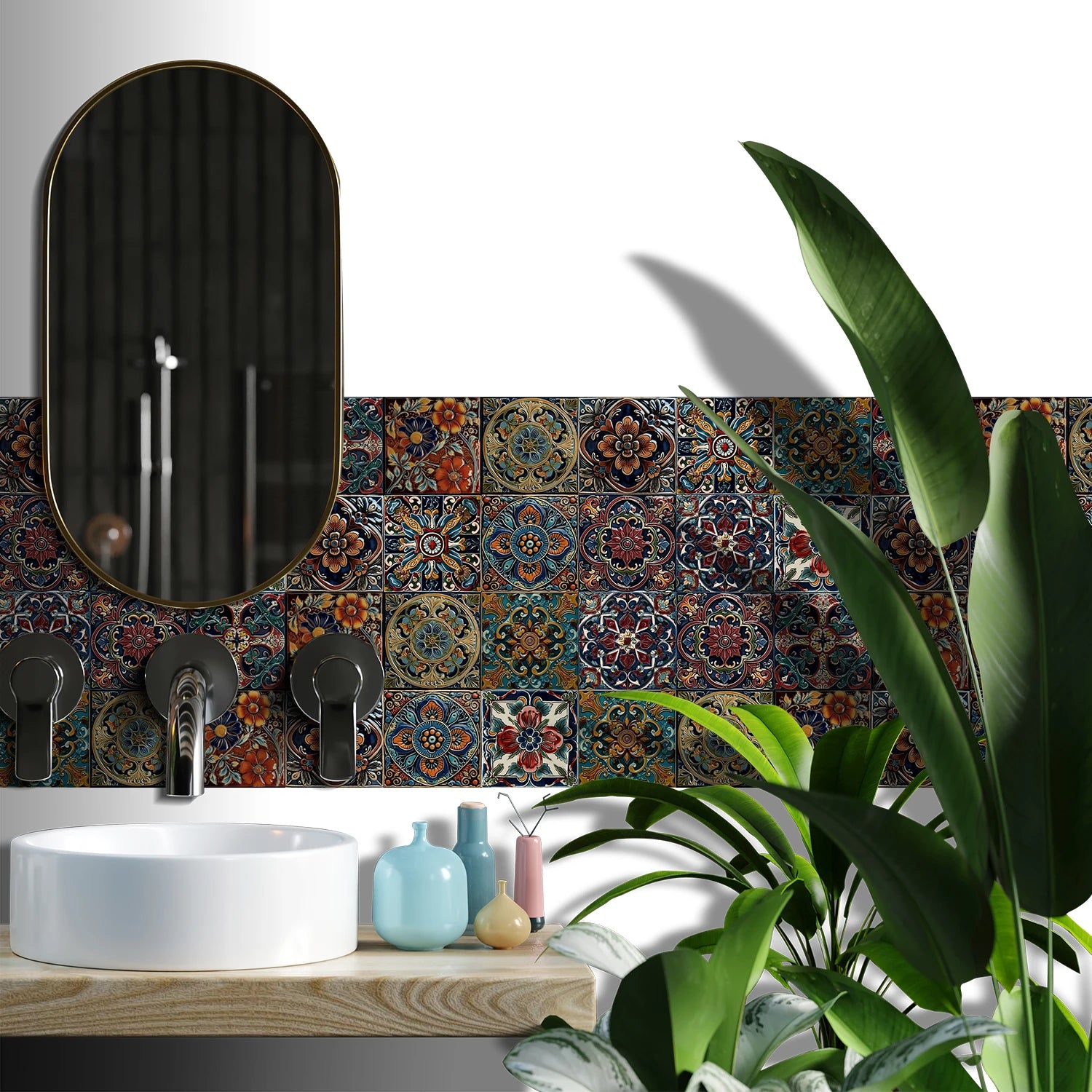 Bộ 10 Miếng Dán Tường Hoa Văn Maroc Chống Nước PVC - Daisan Mart