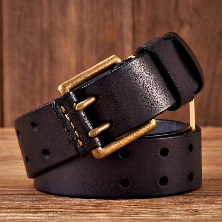 Thắt Lưng Nam Da Bò Vintage Khoá Đồng Đôi 3.8cm - Daisan Mart