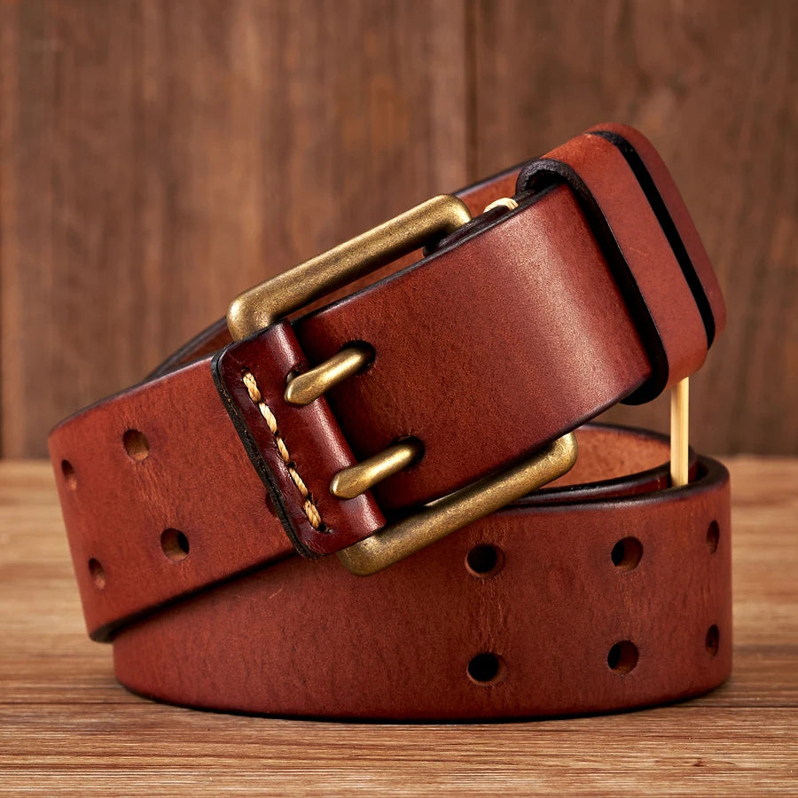 Thắt Lưng Nam Da Bò Vintage Khoá Đồng Đôi 3.8cm - Daisan Mart