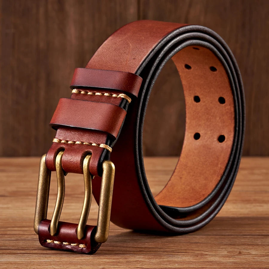 Thắt Lưng Nam Da Bò Vintage Khoá Đồng Đôi 3.8cm - Daisan Mart