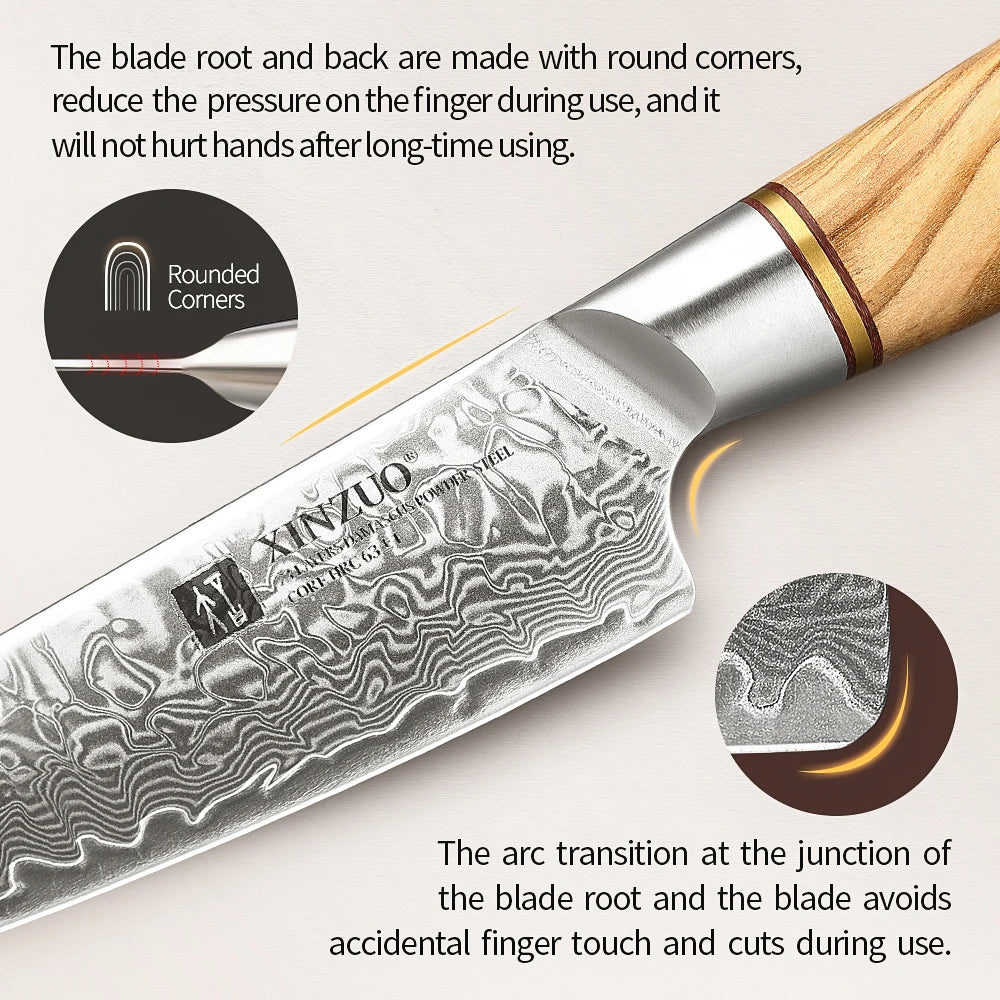 XINZUO 5" inch Utility Knife Kitchen Knives Japanese 73-layer Powder Steel Core Damascus Steel 62-64 HRC Vegetable Peeling Knife - Daisan Mart