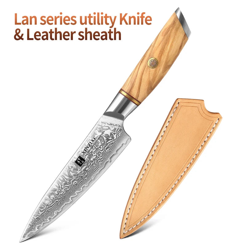 XINZUO 5" inch Utility Knife Kitchen Knives Japanese 73-layer Powder Steel Core Damascus Steel 62-64 HRC Vegetable Peeling Knife - Daisan Mart