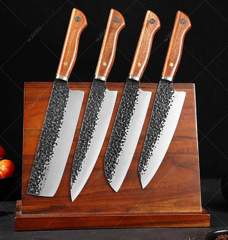 5CR15MOV Steel Chef Knife Set with Wooden Handle Forged Meat Cleaver Japanese Santoku Knife Kitchen Knife Storage Bag - Daisan Mart