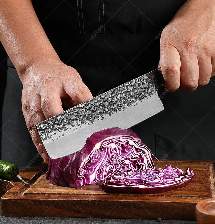 5CR15MOV Steel Chef Knife Set with Wooden Handle Forged Meat Cleaver Japanese Santoku Knife Kitchen Knife Storage Bag - Daisan Mart