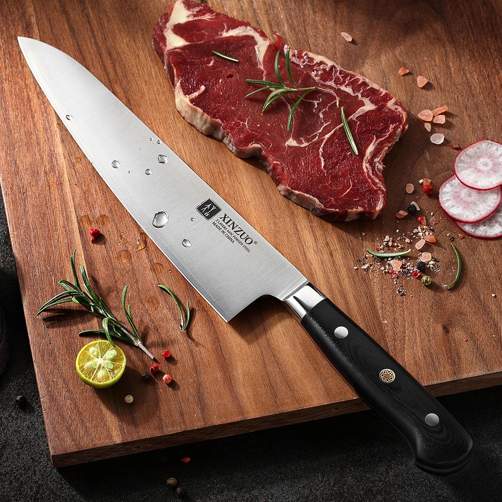 XINZUO 210mm Chef Knife 3 Layer 440C Core Clad Steel Kitchen Knives Stainless Steel Sharp Butchers Gyutou Knife with G10 Handle - Daisan Mart