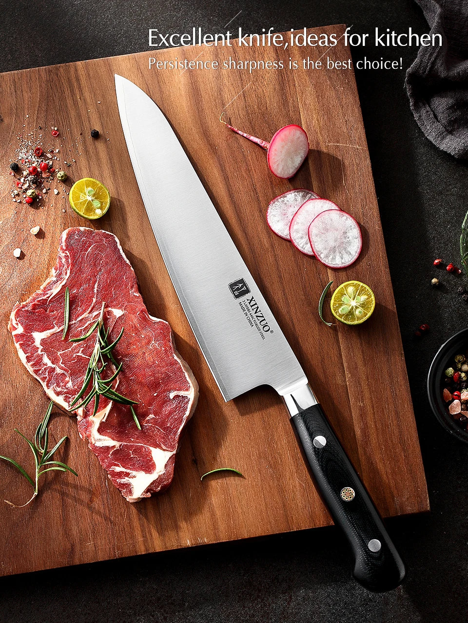 XINZUO 210mm Chef Knife 3 Layer 440C Core Clad Steel Kitchen Knives Stainless Steel Sharp Butchers Gyutou Knife with G10 Handle - Daisan Mart