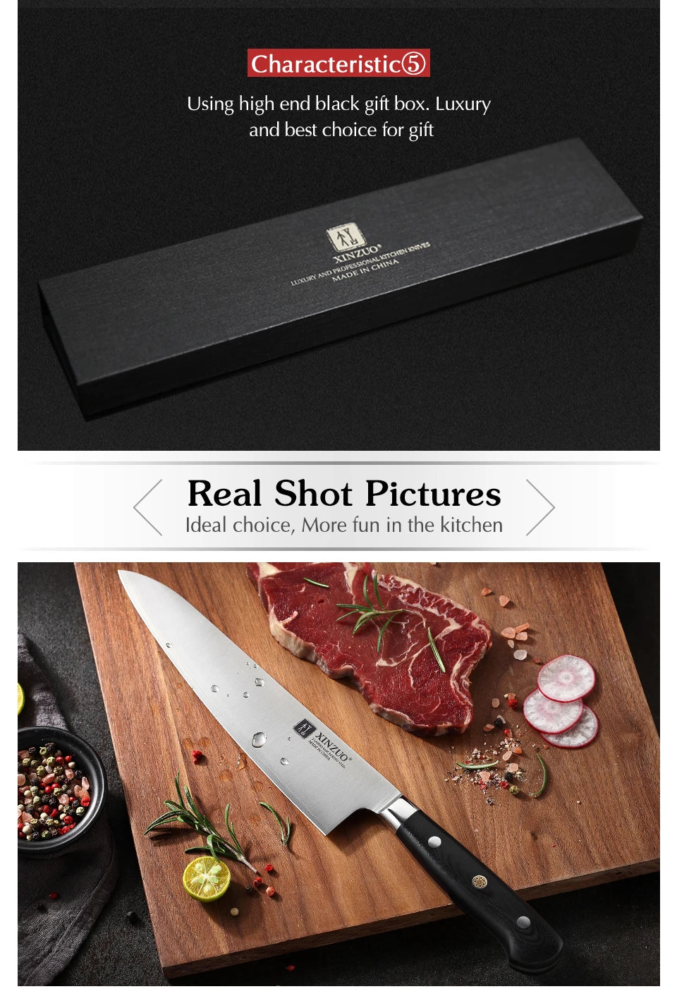 XINZUO 210mm Chef Knife 3 Layer 440C Core Clad Steel Kitchen Knives Stainless Steel Sharp Butchers Gyutou Knife with G10 Handle - Daisan Mart